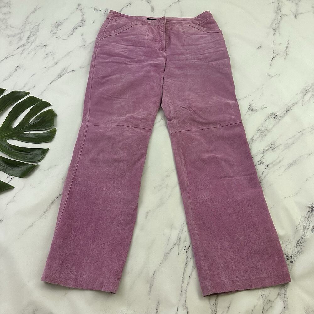 Metro Style Womens Vintage Y2k Suede Pants Size 12 Pink Straight Leg High Rise